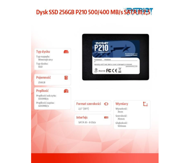 Patriot 256GB 2,5" SATA SSD P210 - 575325 - zdjęcie 5